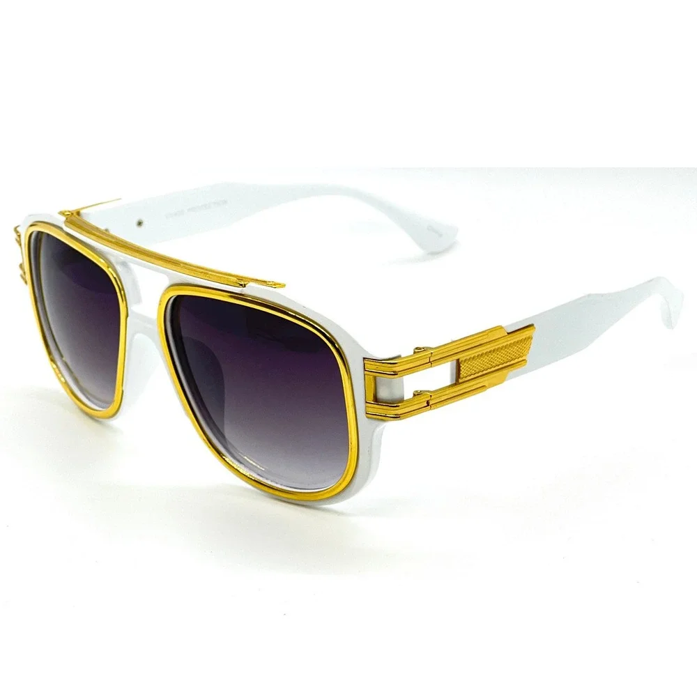 Aviator Sunglasses White Gold Accents Fashion Shades Designer Style Street Gafas